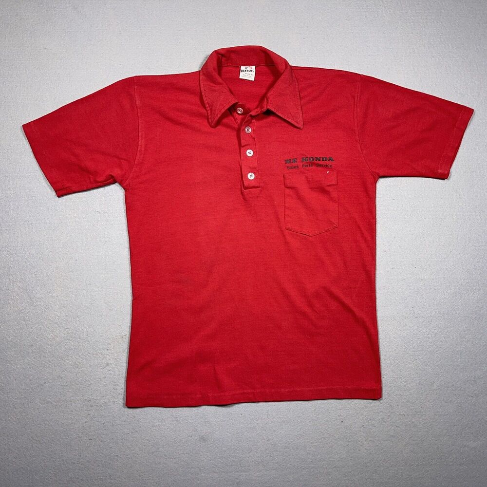 VTG 70s Bantams Honda Polo‎ Shirt Medium Red Made in USA Sales Parts Service